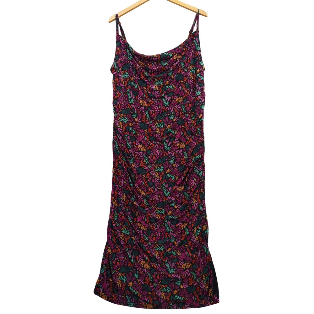 Ava & Viv Stretch Mesh Bodycon Midi Dress‎ 4X Black Floral Ruched Strappy